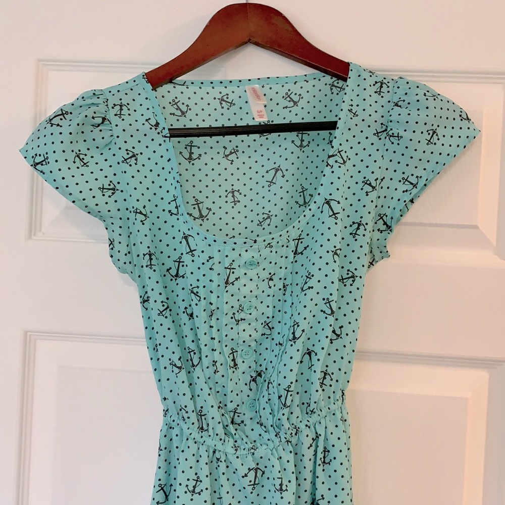 Teal Anchor polka dot dress